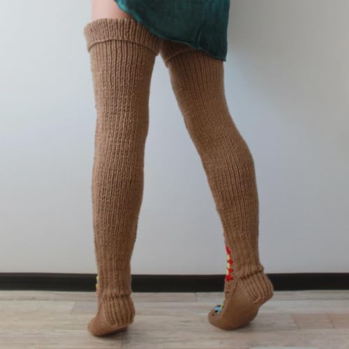 Image of Leoparts Crochet Thigh High Socks Granny Square Over Knee High Retro Knitted Stocking Colorful Leg Warmers
