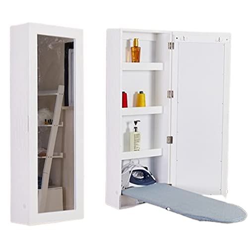 Tabla de planchar montada en la pared con espejo y estación de planchado plegable de almacenamiento para un uso fácil y ahorro de espacio, perfecta para la organización del hogar (color: )