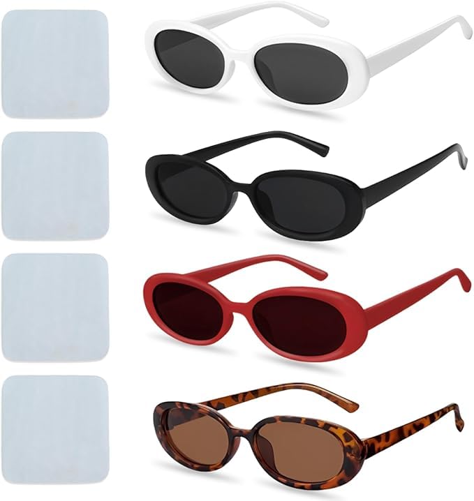 YICH Gafas de Sol Ovaladas Vintage gafas de sol retro 4 Piezas gafas de sol de moda para mujer Retro de los 90 para Hombres y Mujeres para fiesta