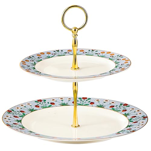 ACMLIFE 2 Tier Cupcake Stands for Dessert Table, Floral Round Cupcake Stand, Bone China Cake and Cupcake Stand for Party, Birthday, Weddings