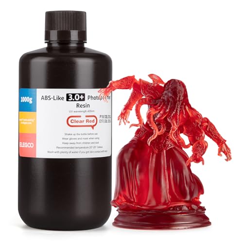 Image of ELEGOO ABS-Like Resin 3.0+, Upgraded 3D Printer Photopolymer Resin, Higher Heat-Resistance Fast Curing High Precision Non-Brittle, Clear Red 1000g