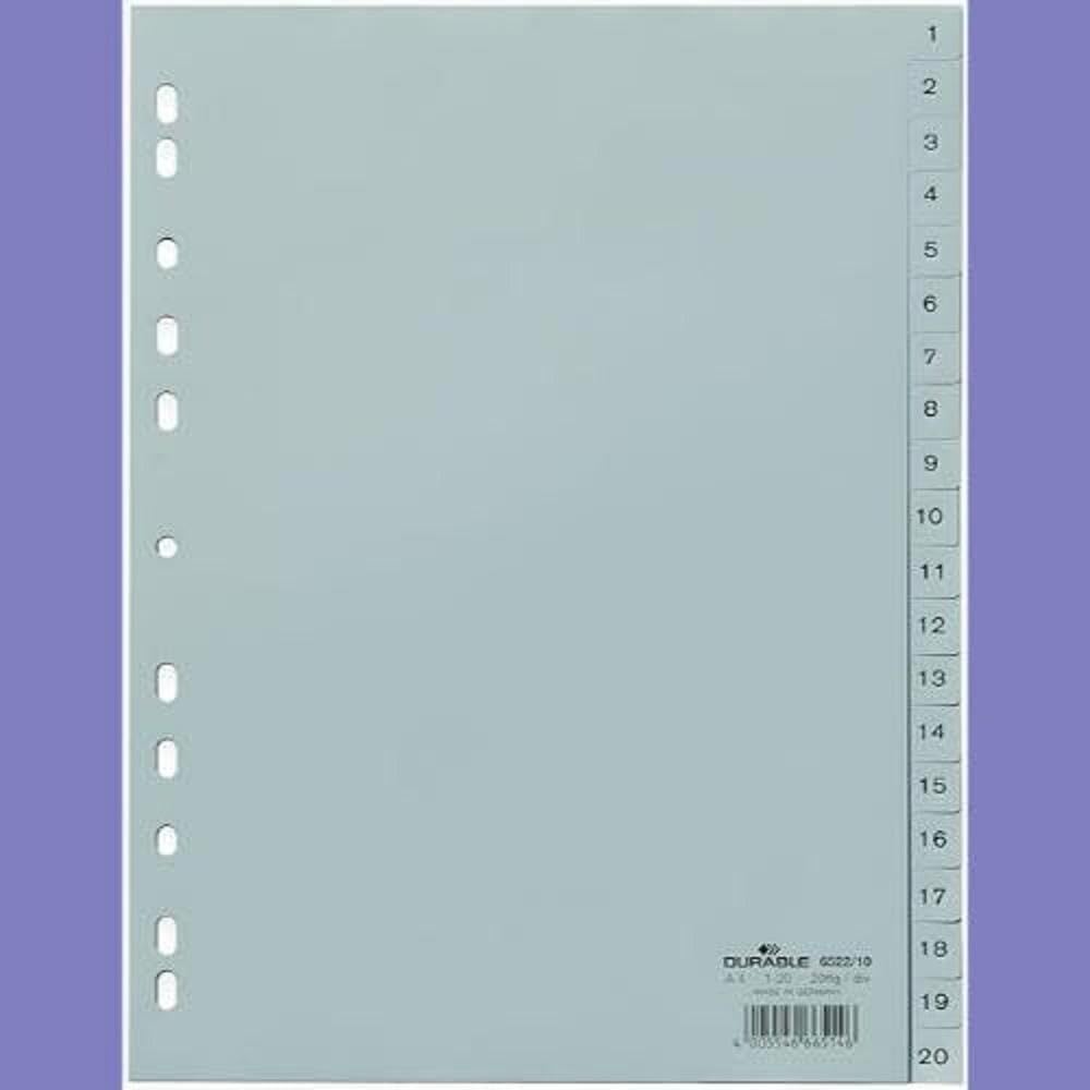 Intercalaires Classement Alphabétique Durable - PP Gris A4 - 20 Feuilles