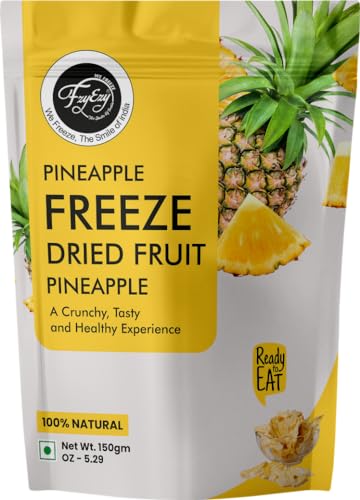 Image of FzyEzy Healthy Premium Freeze-Dried Pineapple Fruit Slices | Pantry Groceries Dehydrated Perfect for Healthy Snacking, Candy, Baking, Smoothie, Juice, Cake, Ice cream, Cereal | Promotes Good Digestive Health | Ideal Slices for Kids & Adults (150g)