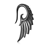 Large Boho Goth Biker Angel Wing Feather Carved Black Buffalo Bone Taper Gauge Earrings For Men For Teen 1 Piece