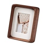 Youncewooder 3x4 Picture Frame with 2x3 Mat - Natural Walnut Wood small Rustic Frame, Wall & Tabletop Display for Family Photos & Wedding Décor (3x4,Walnut)