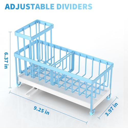 Image of Cisily Sponge Holder for Kitchen Sink, Sink Caddy Organizer with High Brush Holder, Kitchen Countertop Organizers and Storage Essentials, Rustproof 304 Stainless Steel (Blue, 9.25″)
