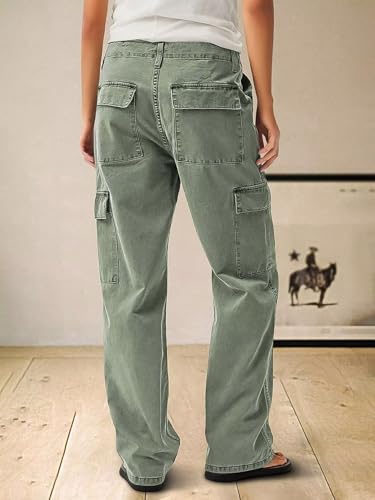 Flamingals Straight Leg Mid Waist Solid Flap Pocket Comfort Stretch Women Casual Pants for Everyday Wear2