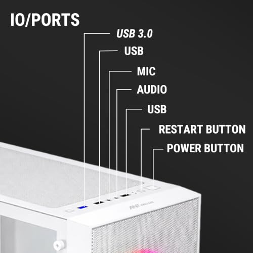 Image of Ant Value VM40 ARGB Mid Tower Computer Case /Gaming Cabinet with Mesh Front Panel - White | Tempered Glass| Motherboard Support ATX, Micro-ATX, Mini-ITX | 4X Pre-Installed ARGB Fans