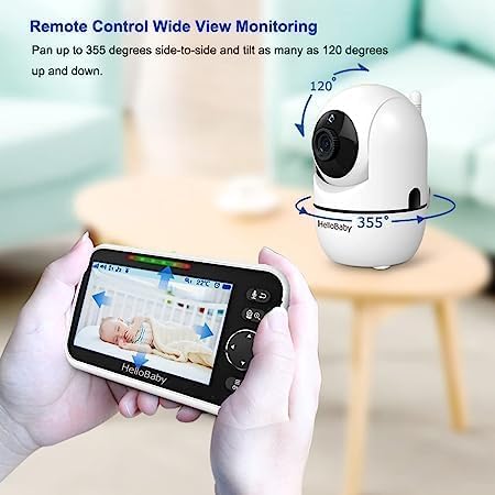 Image of HelloBaby HB6550-2 5 inch Dual Camera Baby Monitor No WiFi, Pan Tilt Zoom | Hack-Proof FHSS, 30H Battery, 1000ft Range, Easy Setup Travel-Portable, Night Vision, 2 Way Audio, VOX