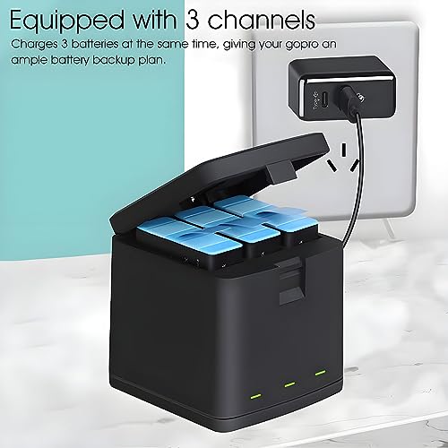LIRAMARK Battery Charger 3-Channel USB Battery Quick Charger with Type-C Cord for GoPro Hero 11/10/9 Black, Batteries Storage Carrying Case Compatible with Go Pro 9 10 11 12 Camera (Only Charger)