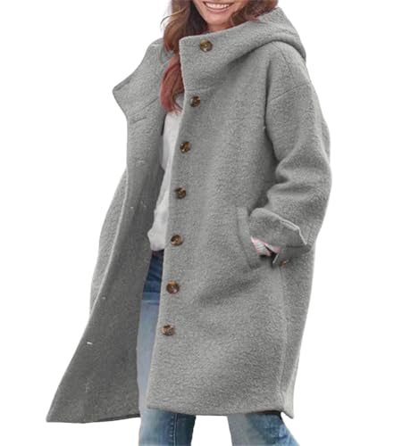 Image of chouyatou Women's Winter Single Breasted Long Wool Coat with Hood Casual Wool Blend Trench Coat Jacket