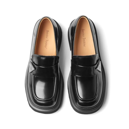 Image of BEAU TODAY Womens Platform Loafers, Leather Penny Loafer Shoes