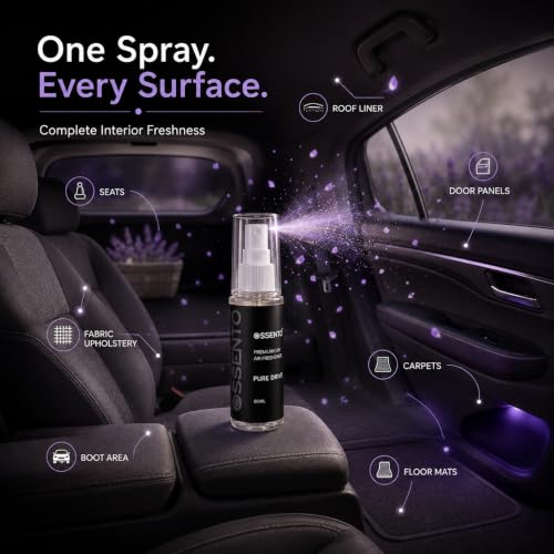Image of Premium Car Air Freshener Spray 60ml | Pure Drive | Anti Odour Technology | Lavender & Vanilla Twist | Interior Fabric Freshener | Long Lasting Luxury Fragrance | Up to 400+ Sprays