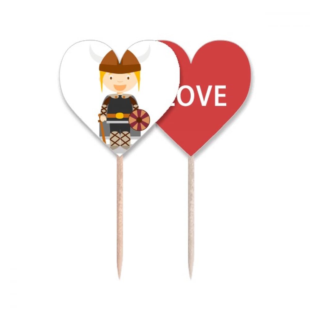 Cure-dents viking art déco avec étiquette cœur amour pour buffet de fête thématique