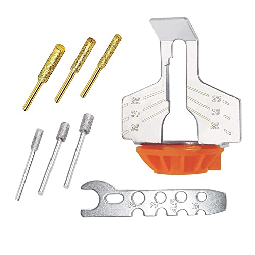 KEWAYO Chainsaw Sharpening Attachment Kit, 8Pcs Chain Saw Blade Teeth Sharpener Set with Angle Guide and Diamond Burr Grinding Stone Files, Drill Power Tool Accessories forMower Chainsaw