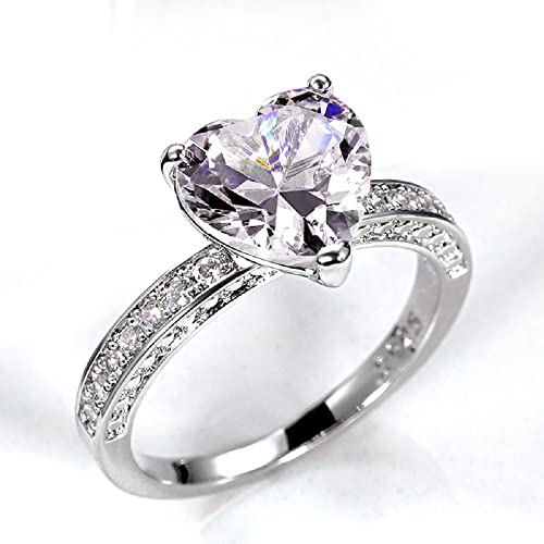 S925 Sterling Silver Wedding Rings Luxury AAA Heart Shaped Pink Diamond Ring CZ Diamond Eternity Wedding Engagement Rings Ladies Fashion Classic Jewelry Size 6-10 CZC710 (7, white gold)
