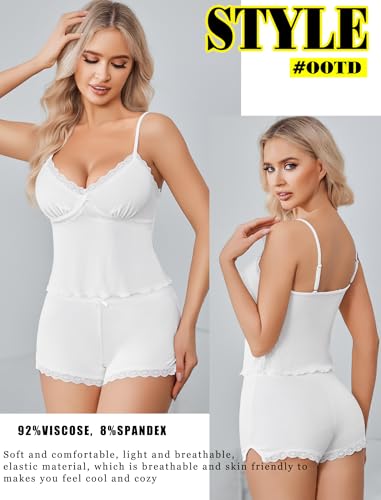 Image of Avidlove Women's Soft Ribbed Knit Cami Pajama Set Sexy V Neck Lace Trim Sleepwear Side Slit Shorts Lingerie Nightwear