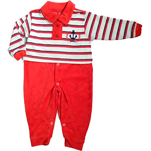 Macacao Longo Bebe em Plush Menino Enxoval de Inverno Frio Cor:Vermelho;Tamanho:P