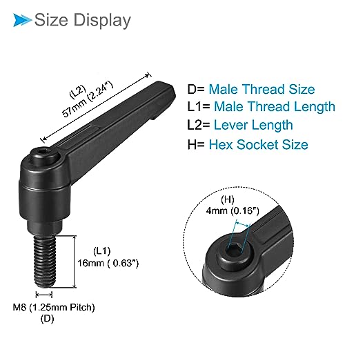 Image of Clamping Lever Handles, M8 x 16mm Male Thread, Adjustable Quick Release Locking Rotating Bolt Knobs Black - (Applications: for Lathe Machinery), 5-Pieces