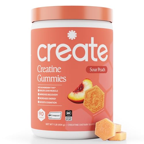 Image of Create Creatine Monohydrate Gummies for Men & Women, Boost Focus, Strength, and Endurance, Anti-Melting Formula, Vegan, Gluten-Free, Non-GMO, 1.5g of Creatine per Gummy (Sour Peach)