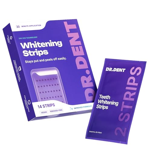 DR.DENT Purple Teeth Whitening Strips 7 Treatments - Enamel Safe Whitening - Non Sensitive Formula - Gentle Whitening Care - Pack of 14 Strips
