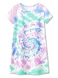 Tebbis Teen/Little Girls Nightgown – Summer Short Sleeves Sleepwear Trendy Tie Dye Spiral Nightdress Pajama Size 10