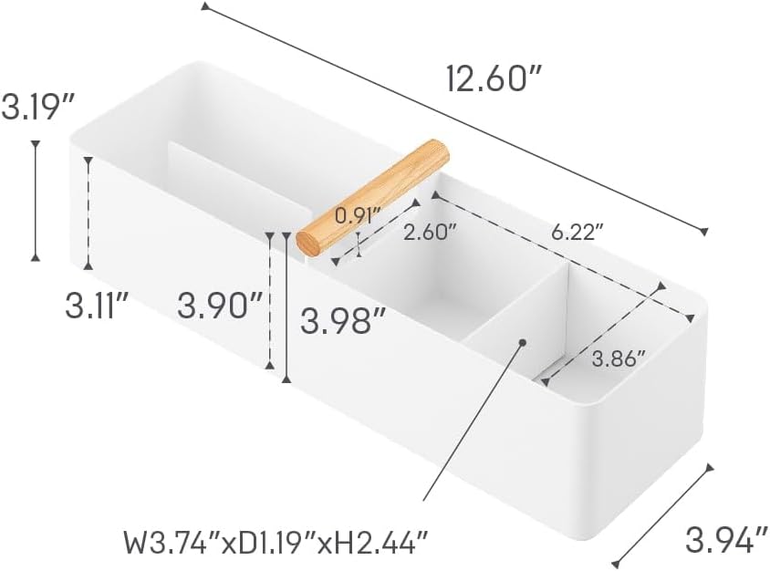 YAMAZAKI Home Tosca Slim Storage Box With Natural Wood Handle – Magnetic Dividers For Makeup Or Medications - Steel + Wood