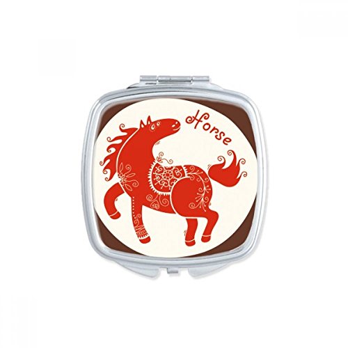 Miroir de maquillage compact motif cheval du zodiaque chinois rouge