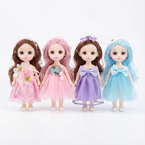 iFunLong Doll Toy for Girls Gifts 4Packs 13cm Girl Mini Dolls Small Princess Dolls Little Girl Miniature for 3+ Year Old Girls