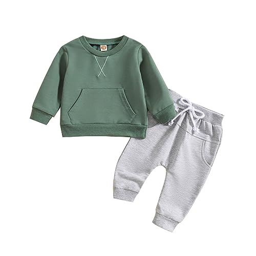 Infant Toddler Baby Boy Girl Fall Winter Clothes Solid Color Long Sleeve Pullover Tops Jogger Pants Set 2Pcs Outfit