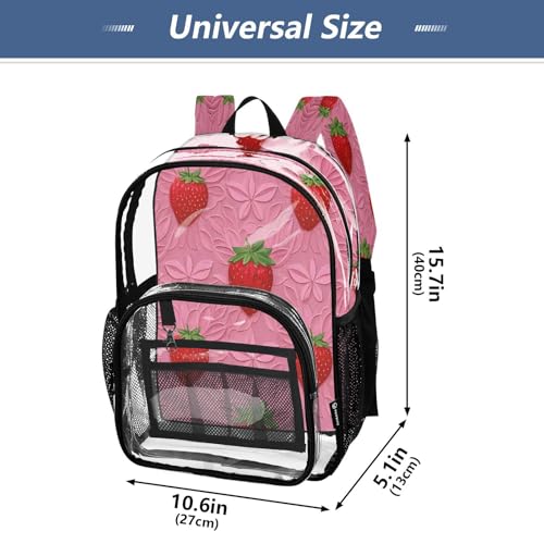 Bright Strawberry Clear Backpack - Stadium Approved Large 15.7-inch Waterproof Transparent Bag for Sports, Concerts, Work, Travel#4394