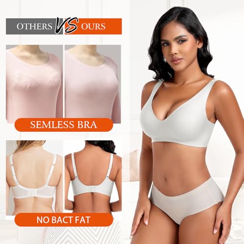 Image of DOCUMO Deep V Bras for Women No Underwire Comfort Wireless Bralettes Adjustable Sleep Seamless Plunge Bra with Bra Extender