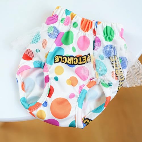 Image of Small Dog Sanitary Panties, Lace Washable Reusable Cute Puppy Panties Pet Underwear Diaper Physiological Shorts for Female Girls Dogs(Colorful Bubbles,XS)