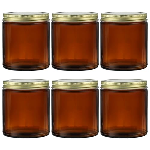 6 Pack 8Oz Amber Glass Jars with Lids