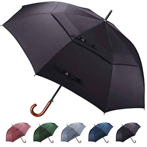Prospo 62 inch Large Wooden J-Handle Classic Golf Umbrella Double Canopy Vented Windproof
