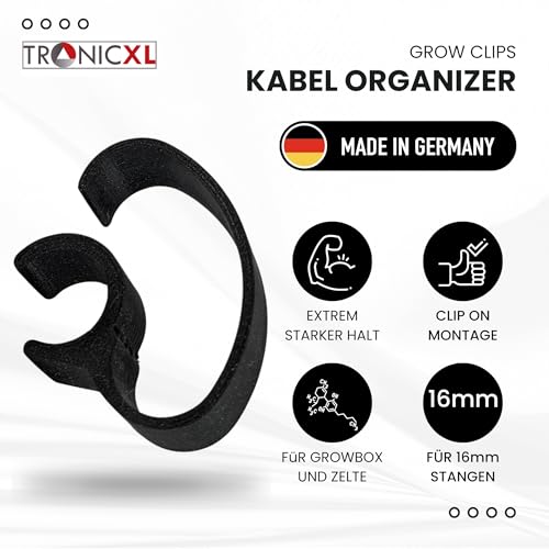 TronicXL Kabel Clips Organizer für Grow Box Zelt Schrank 16mm Stangen Befestigung Zubehör für Growbox Kabelführung für Homebox Growschrank Secret Jardin DiamondBox Zelsius Mars Hydro etc Ersatzteil