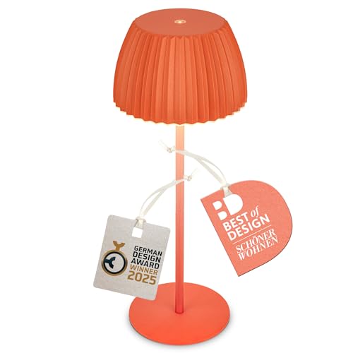 Briloner - Lampada da tavolo senza fili IP44 con bordo luminoso, touch dimmer, lampada da scrivania ricaricabile, abat-jour a batteria, lampada da comodino ricaricabile, 14,5x36,5 cm, arancione