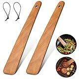 2PCS Teak Wooden Spatula for Cooking, 12 Inch Wood Spatula Turner & Egg Flipper Scraper for Cast Iron, Flat Wood Cooking Utensils, Spatulas Spoons Perfect for White Elephant Gift ideas, Kitchen Gifts