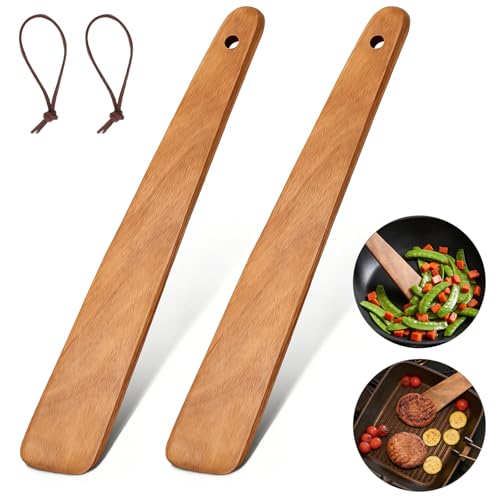 2PCS Teak Wooden Spatula for Cooking, 12 Inch Wood Spatula Turner & Egg Flipper Scraper for Cast Iron, Flat Wood Cooking Utensils, Spatulas Spoons Perfect for White Elephant Gift ideas, Kitchen Gifts