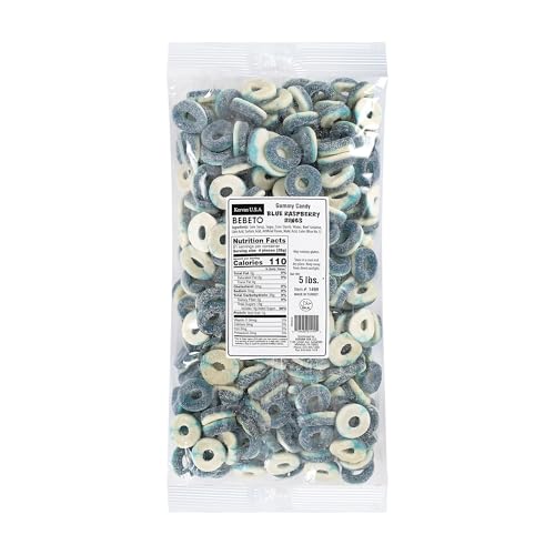 Kervan Candy Bebeto Blue Raspberry Rings - Fruity, Soft, Sweet & Sour Gummy Candy Bulk for Kids, Gift Snacks and Parties - Blue Raspberry Gummies Party Size Bag (5 lbs)