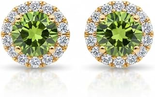 MODRA BY KIASHA LIFESTYLE Premium Gold-Plated Round Green Crystal Stud Earrings with Sparkling Zircon Halo Setting for Women Price In India