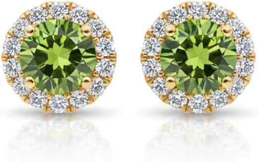 MODRA BY KIASHA LIFESTYLE Premium Gold-Plated Round Green Crystal Stud Earrings with Sparkling Zircon Halo Setting for Women