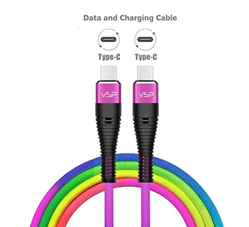 Colourful Rainbow 1.5m / 150cm USB-C Data Transfer/Sync and Charging Cable with Metal Shell Connectors Compatible with USB-C/Type-C Port (USB-C to USB-C) - Image 2