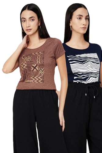 Image of Max Women's Cotton Regular Fit Graphic Printed T-Shirt - Pack of 2