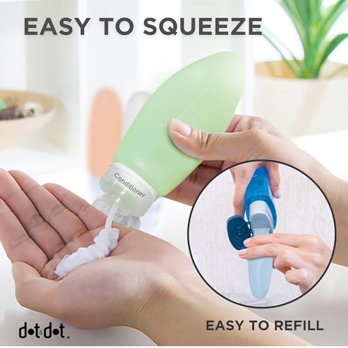 Image of Dot&Dot Leak Proof Travel Bottles - Tubes for Liquid TSA Approved 3oz Silicone Toiletries Travel Shampoo & Conditioner Containers with Labels