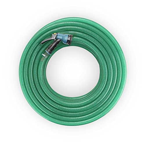 Garbnoire 10 Meter 0.5 inch PVC Heavy Duty Braided Green Garden Pipe | Lightweight, durable & flexible garden hose with garden accessories like hose connector, clamps & water gun | The best choice for outdoor-indoor use (10 M (32.8 Feet))