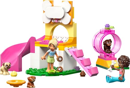 LEGO Friends L’Aire de Jeux des Chiots - Jouet de Construction - Parc avec Toboggan, 2 Mini-Poupées, 3 Figurines de Chiens & Accessoires - Cadeau Original pour Fille dès 4 Ans 42665