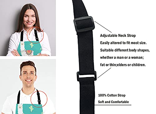 Cute White Llama Apron For Women Men, Alpaca And Cactus Adjustable Kitchen Chef Apron For Cooking Baking - Cute Birthday, Anniversary, Mother's Day Apron Gifts For Mom Wife Girlfriend Aunt Grandma #TOP4