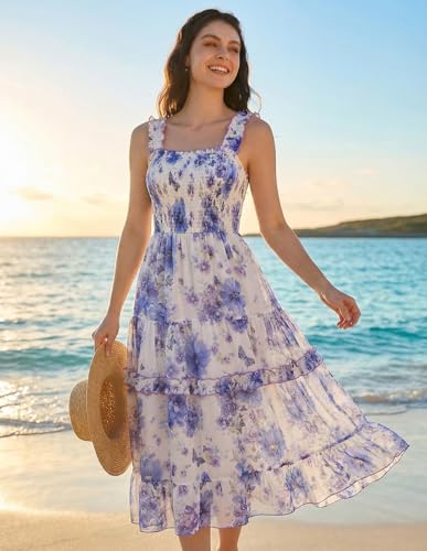 Image of Scarlet Darkness Floral Dress for Women 2026 Flowy Sundress Smocked Cottagecore Dresses