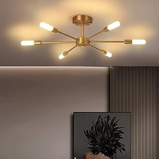 OYIPRO Ceiling Light Fixture 6-Light Chandelier, Frosted Glass Lampshade, G9 Lamp Base, Semi-Flush Mount Kitchen Light, Gold for Living Room Bedroom Dining Room Balcony Hallway